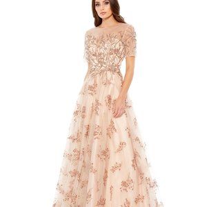 Mac Duggal‎ 79317 Embellished Illusion Cap Short Sleeve A-Line Gown Champagne 8